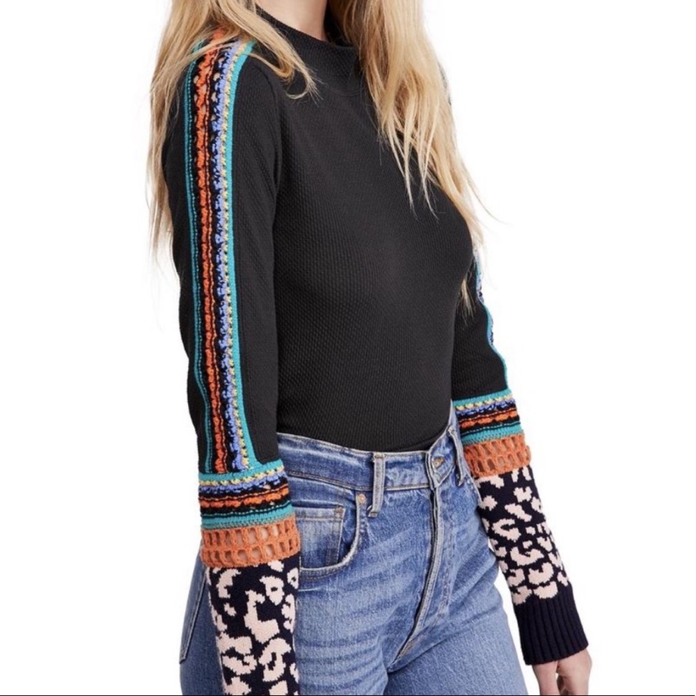NEW FREE PEOPLE Switch It Up Mock Neck Knit Cuff Thermal Long Sleeve Top Small